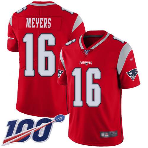 New England Patriots Football #16 100th Season Inverted Limited Red Men Jakobi Meyers NFL Jersey